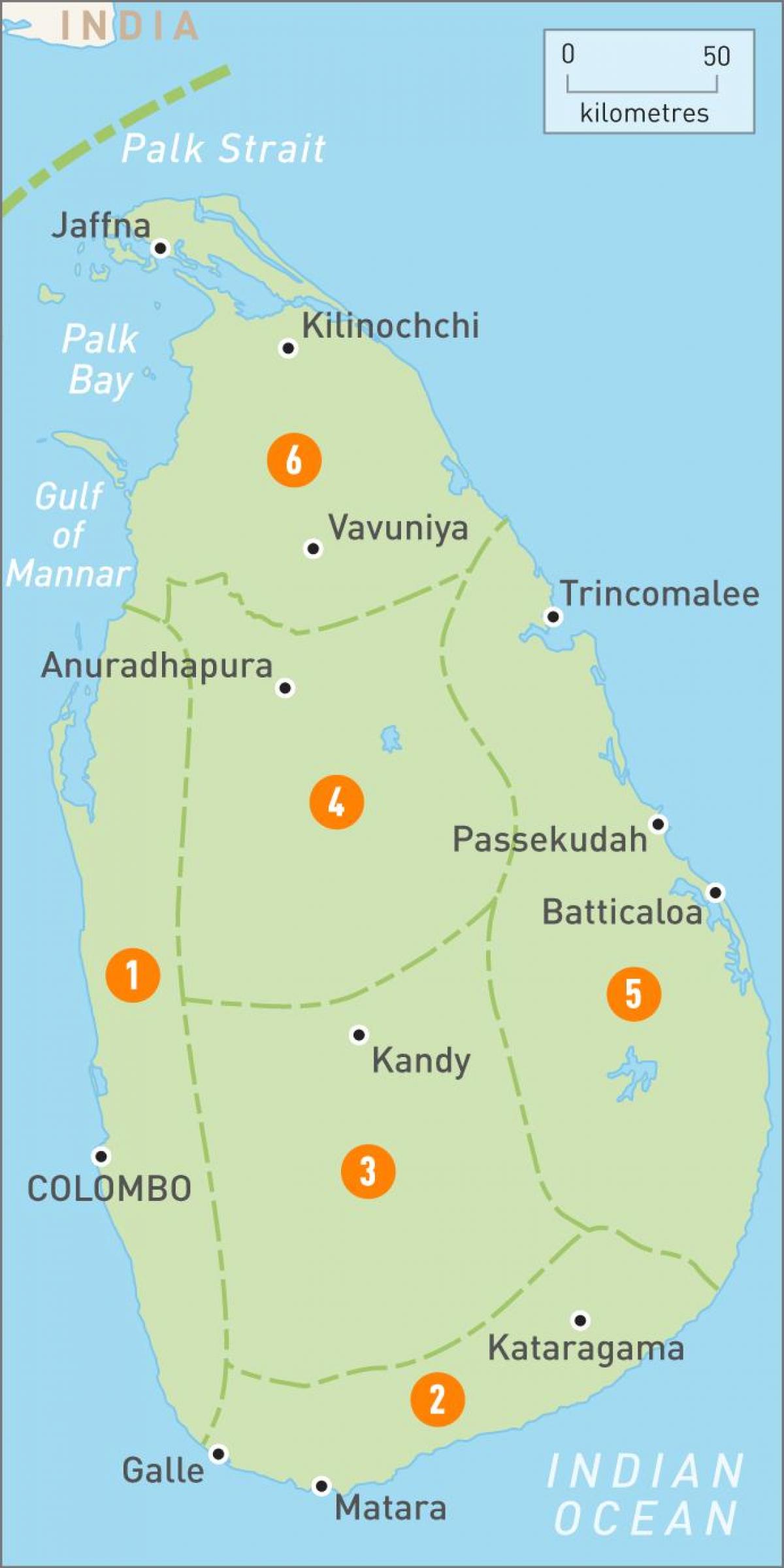 kart Şri-Lanka regionların