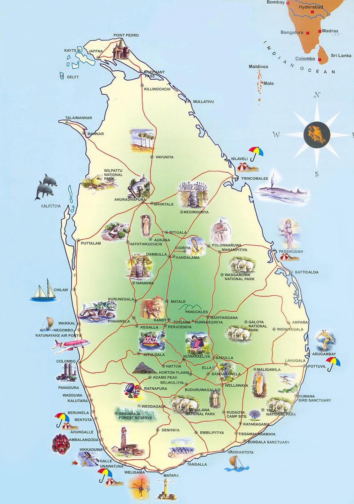turistik Şri-Lanka xəritədə