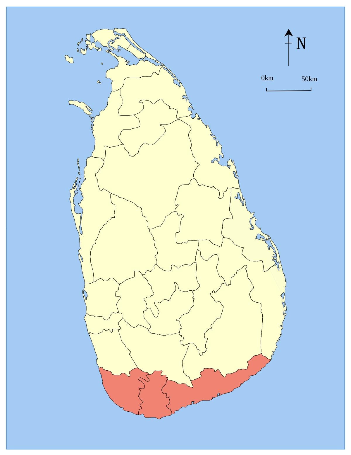 xəritə cənubi əyalətində Şri-Lanka 