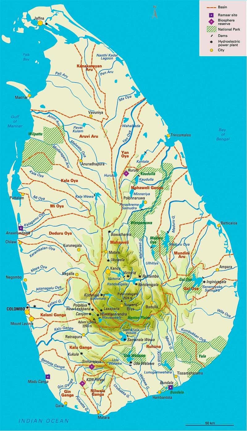 kart Şri-Lanka coğrafiyası