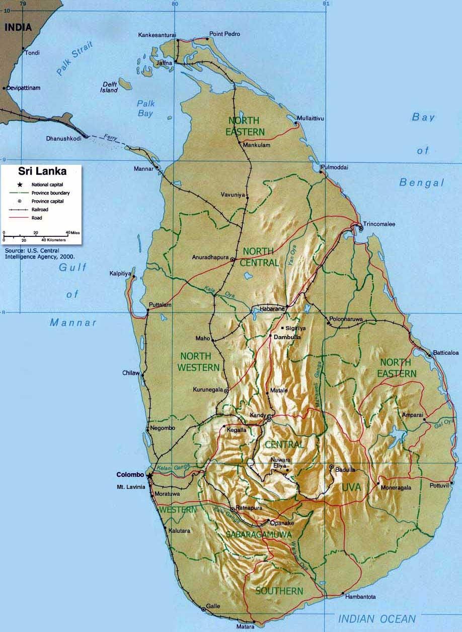 dağlar Şri-Lanka xəritə