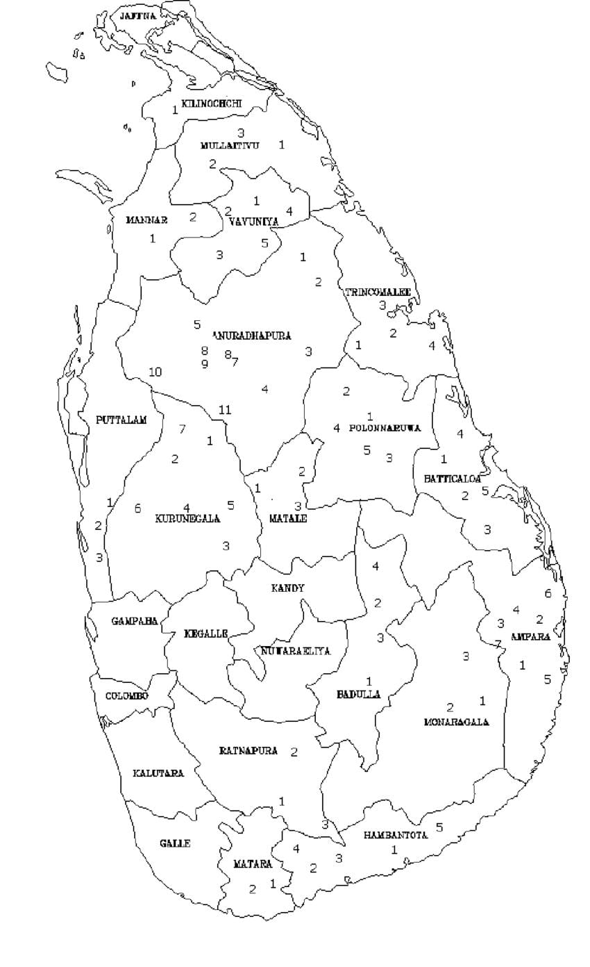 kart Şri-Lanka xəritədə qara və ağ