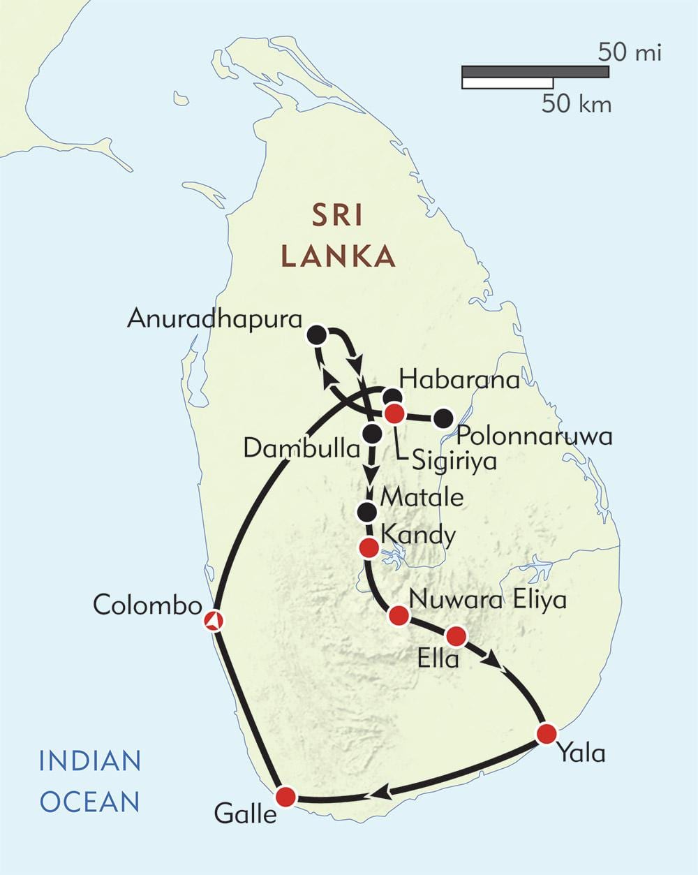 kart Şri-Lanka marşrut