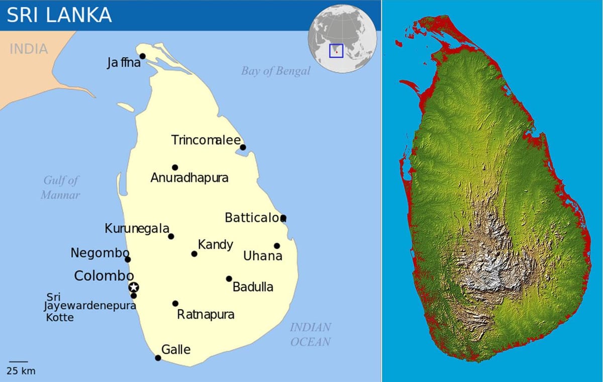 kart Şri-Lanka topoqrafik