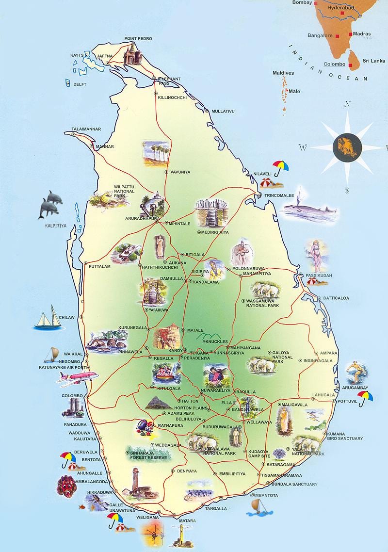 turistik Şri-Lanka xəritədə