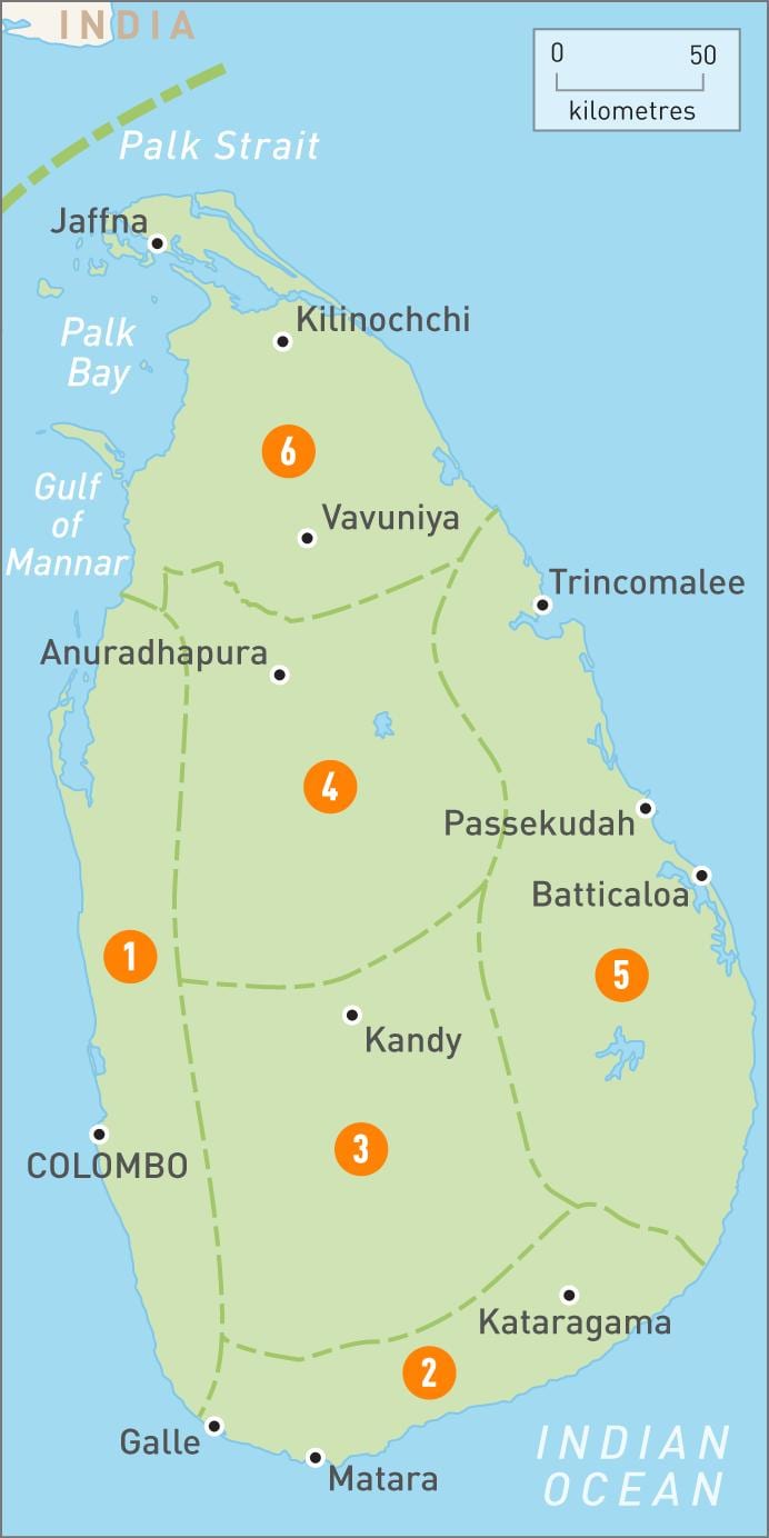 kart Şri-Lanka regionların