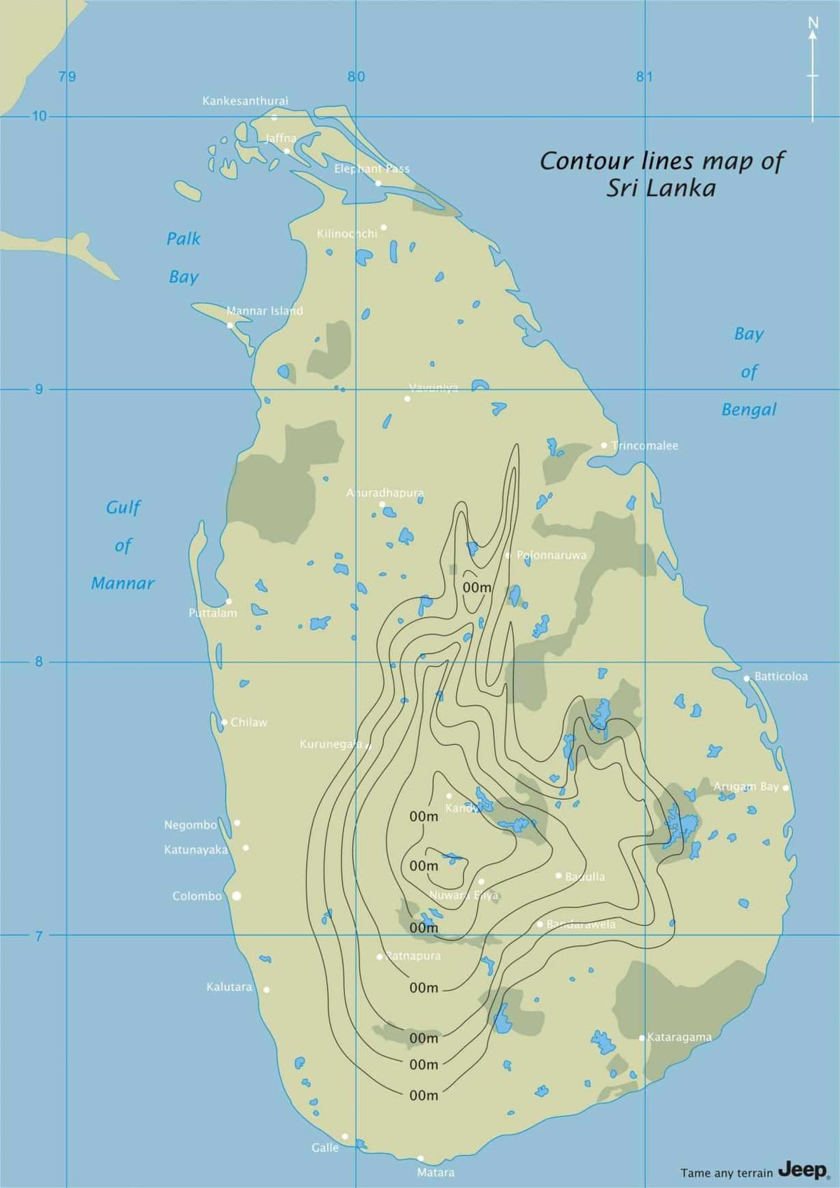kart kontur xəritədə Şri-Lanka
