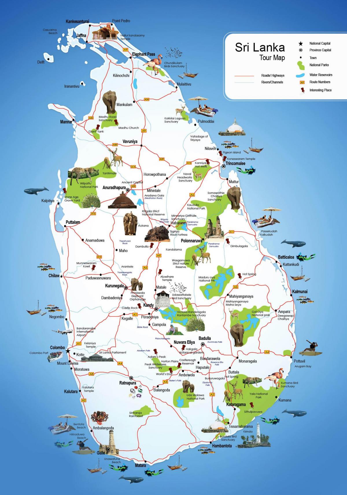 turizm yerləri Şri-Lankada xəritə