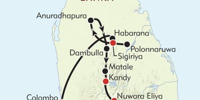 Kart Şri-Lanka marşrut